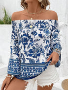 Smocked Printed Off-Shoulder Blouse-Blouses-Krush Kandy, Women's Online Fashion Boutique Located in Phoenix, Arizona (Scottsdale Area)