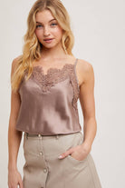 Silky Lace Trim Camisole-Tanks-Krush Kandy, Women's Online Fashion Boutique Located in Phoenix, Arizona (Scottsdale Area)