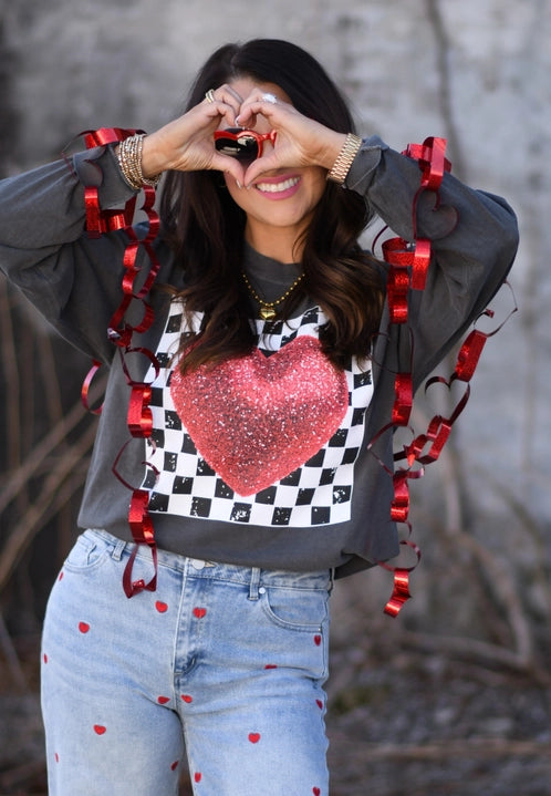 Checkerboard Heart Valentine Shirt-Graphic Tees-Krush Kandy, Women's Online Fashion Boutique Located in Phoenix, Arizona (Scottsdale Area)