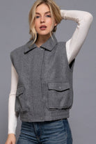 Notched Collar Soft Felt Zip Up Vest-Vests-Krush Kandy, Women's Online Fashion Boutique Located in Phoenix, Arizona (Scottsdale Area)