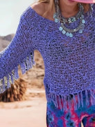 Tassel Boat Neck Knit Cover Up-Tops-Krush Kandy, Women's Online Fashion Boutique Located in Phoenix, Arizona (Scottsdale Area)