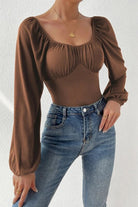 Ruched Balloon Sleeve Bodysuit-Krush Kandy, Women's Online Fashion Boutique Located in Phoenix, Arizona (Scottsdale Area)
