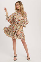 Floral Print Angel Sleeves Dress-Dresses-Krush Kandy, Women's Online Fashion Boutique Located in Phoenix, Arizona (Scottsdale Area)