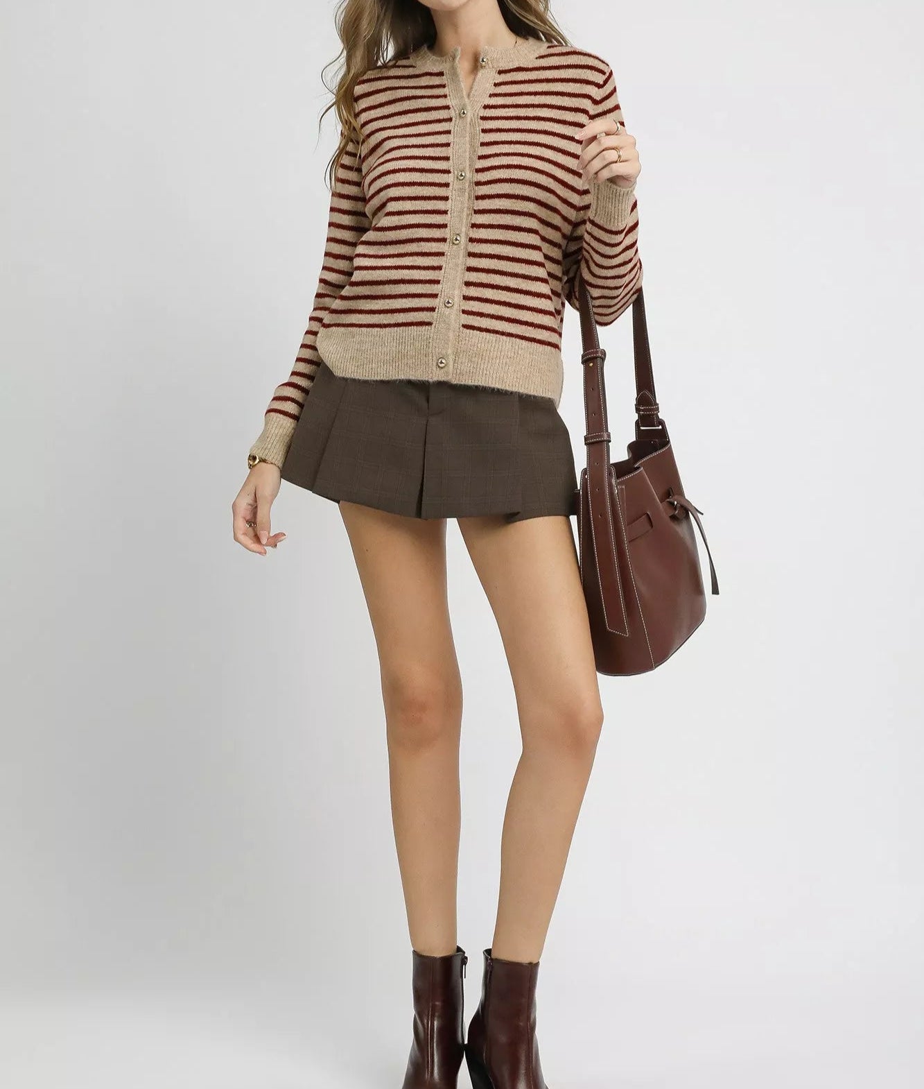 Umgee Striped Button-Up Knit Cardigan-Cardigans-Krush Kandy, Women's Online Fashion Boutique Located in Phoenix, Arizona (Scottsdale Area)