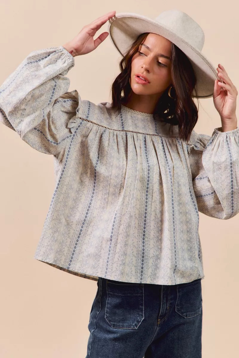 SO ME Floral Cotton Print Ruffled Long Sleeve Blouse-Tops-Krush Kandy, Women's Online Fashion Boutique Located in Phoenix, Arizona (Scottsdale Area)