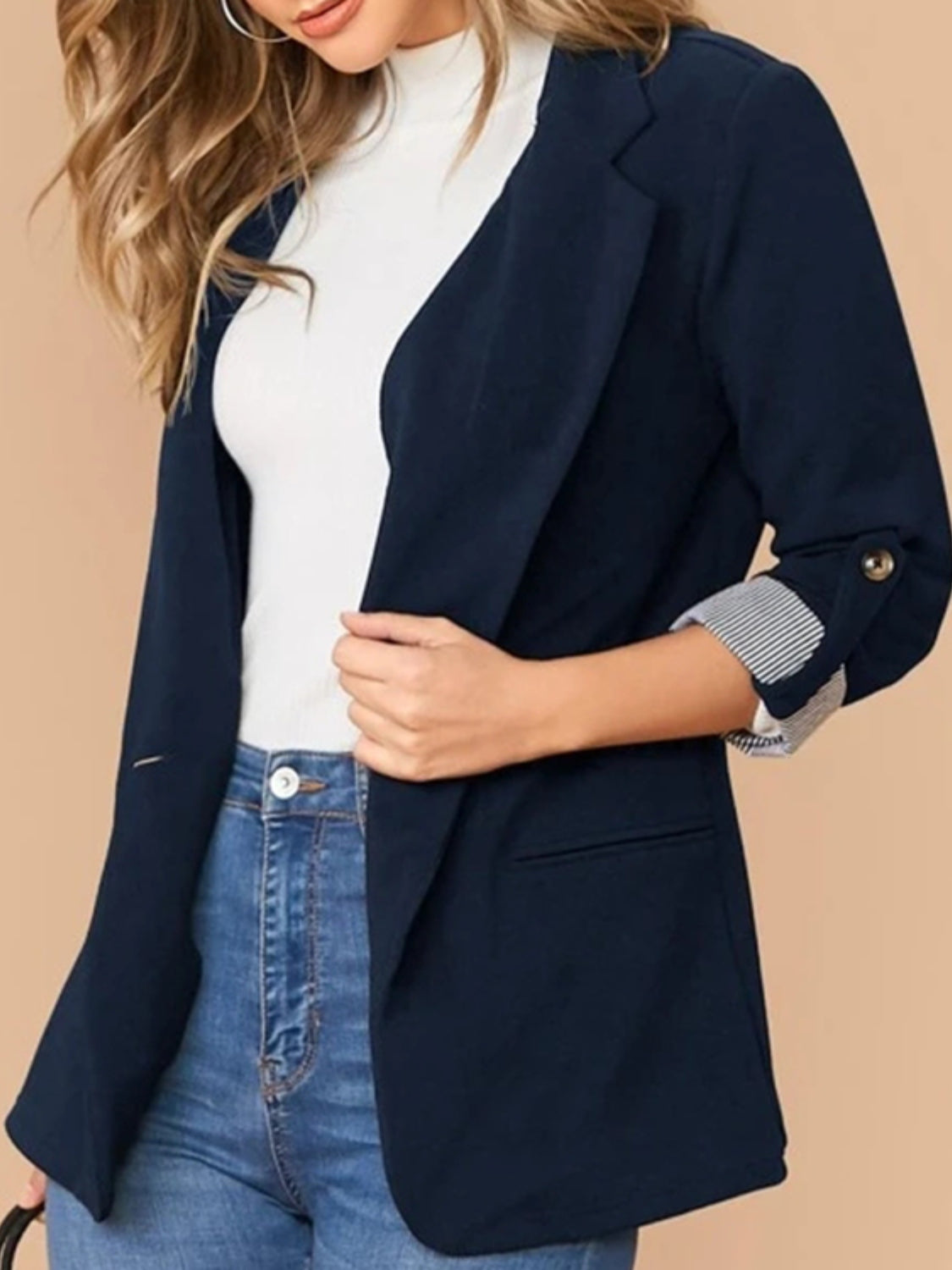 Lapel Collar Roll-Tab Sleeve Blazer-Krush Kandy, Women's Online Fashion Boutique Located in Phoenix, Arizona (Scottsdale Area)