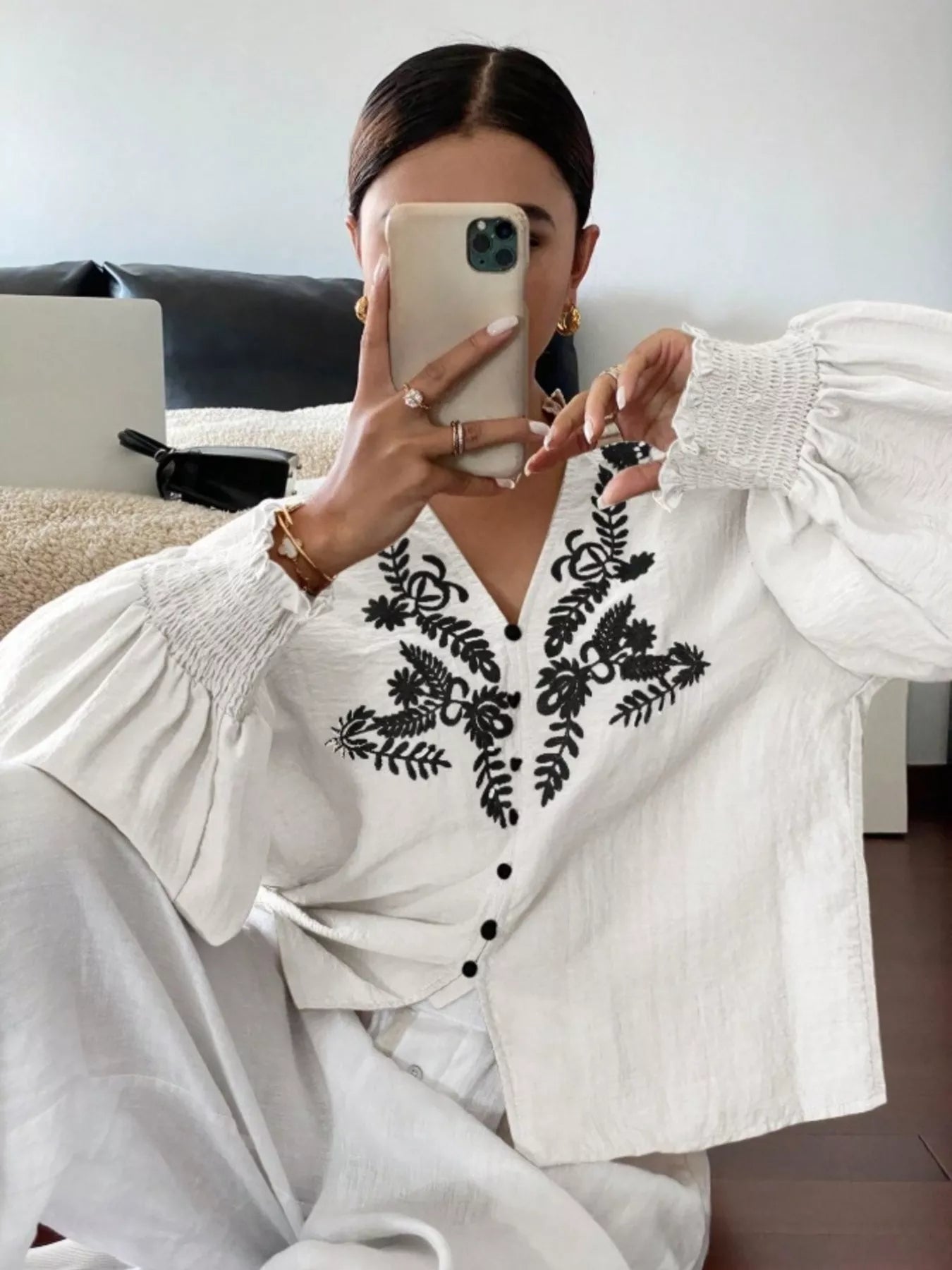 Embroidered Long Sleeve Blouse-Blouses-Krush Kandy, Women's Online Fashion Boutique Located in Phoenix, Arizona (Scottsdale Area)