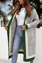 Pocketed Contrast Long Sleeve Hooded Cardigan-Krush Kandy, Women's Online Fashion Boutique Located in Phoenix, Arizona (Scottsdale Area)