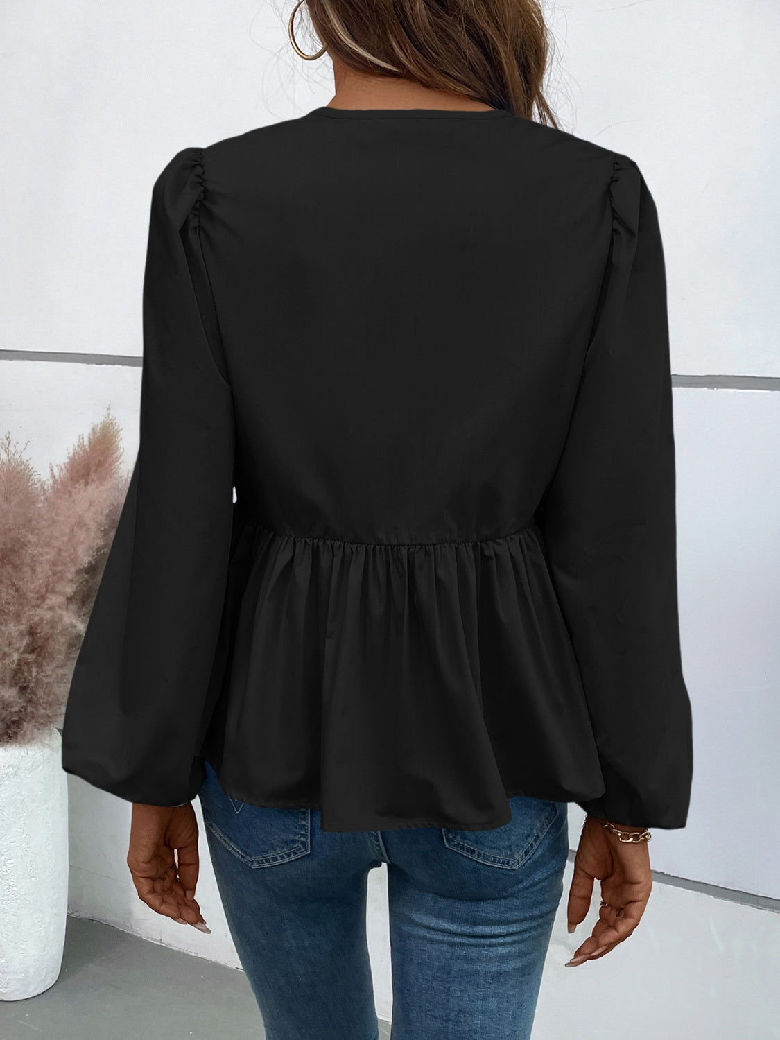 Ivy Lane Peplum Tied Long Sleeve Blouse-Krush Kandy, Women's Online Fashion Boutique Located in Phoenix, Arizona (Scottsdale Area)