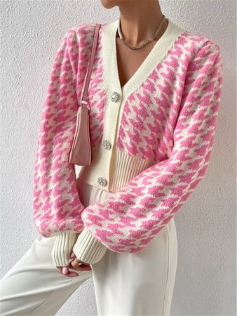 Houndstooth V-Neck Button Up Cardigan – Krush Kandy