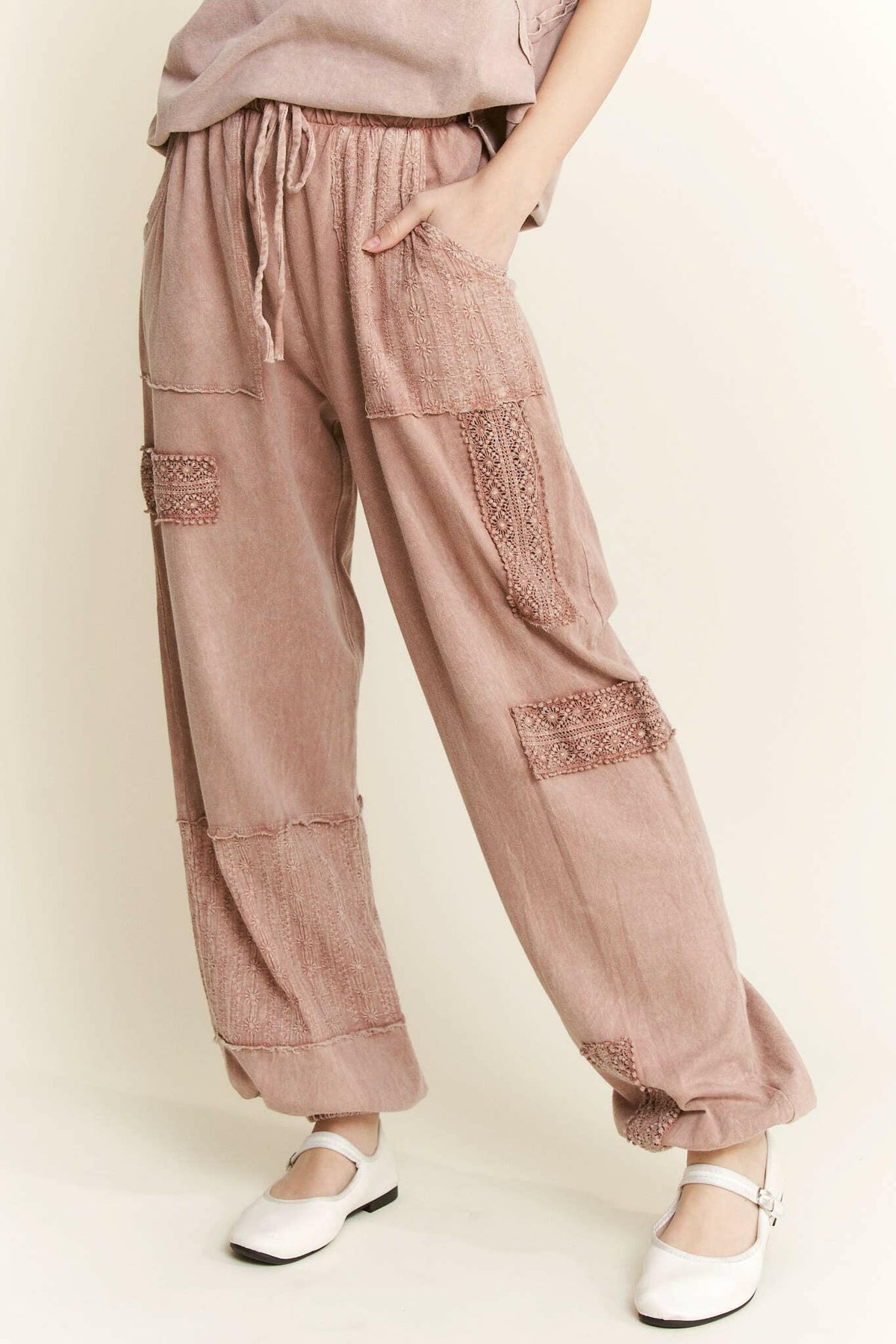 MineralWash Eyelet detailed Boho Joggers-Krush Kandy, Women's Online Fashion Boutique Located in Phoenix, Arizona (Scottsdale Area)