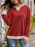 Lovelet Contrast Round Neck Long Sleeve Sweatshirt-Krush Kandy, Women's Online Fashion Boutique Located in Phoenix, Arizona (Scottsdale Area)