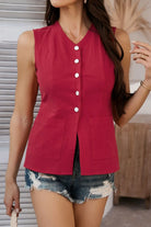 Devine Button Down V-Neck Sleeveless Top-Krush Kandy, Women's Online Fashion Boutique Located in Phoenix, Arizona (Scottsdale Area)