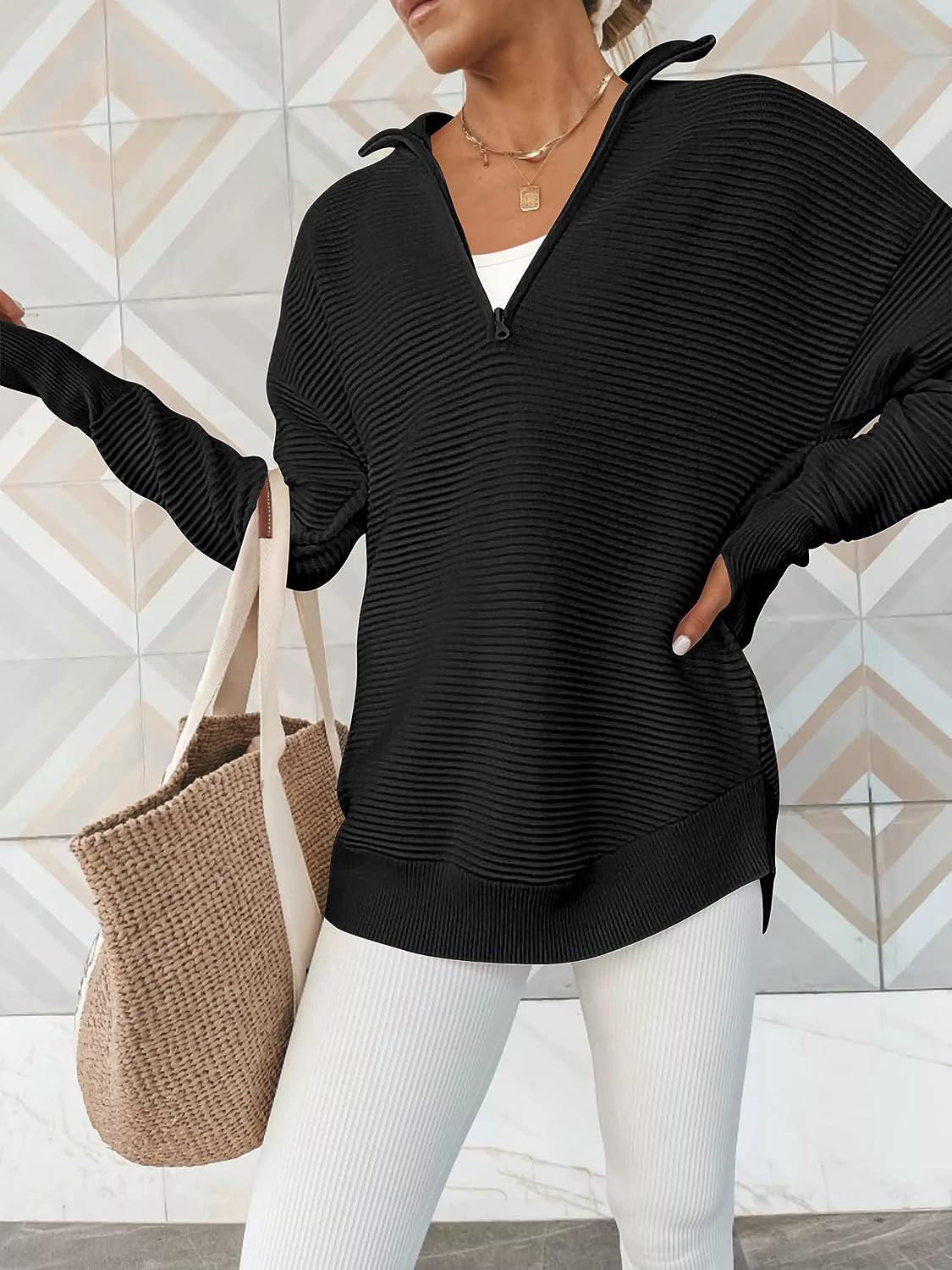 Half Zip Long Sleeve Knit Top-Sweaters-Krush Kandy, Women's Online Fashion Boutique Located in Phoenix, Arizona (Scottsdale Area)