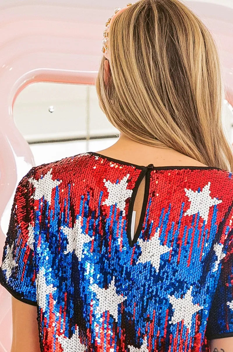 BiBi American Theme Star Pattern Sequin Top-tops-Krush Kandy, Women's Online Fashion Boutique Located in Phoenix, Arizona (Scottsdale Area)