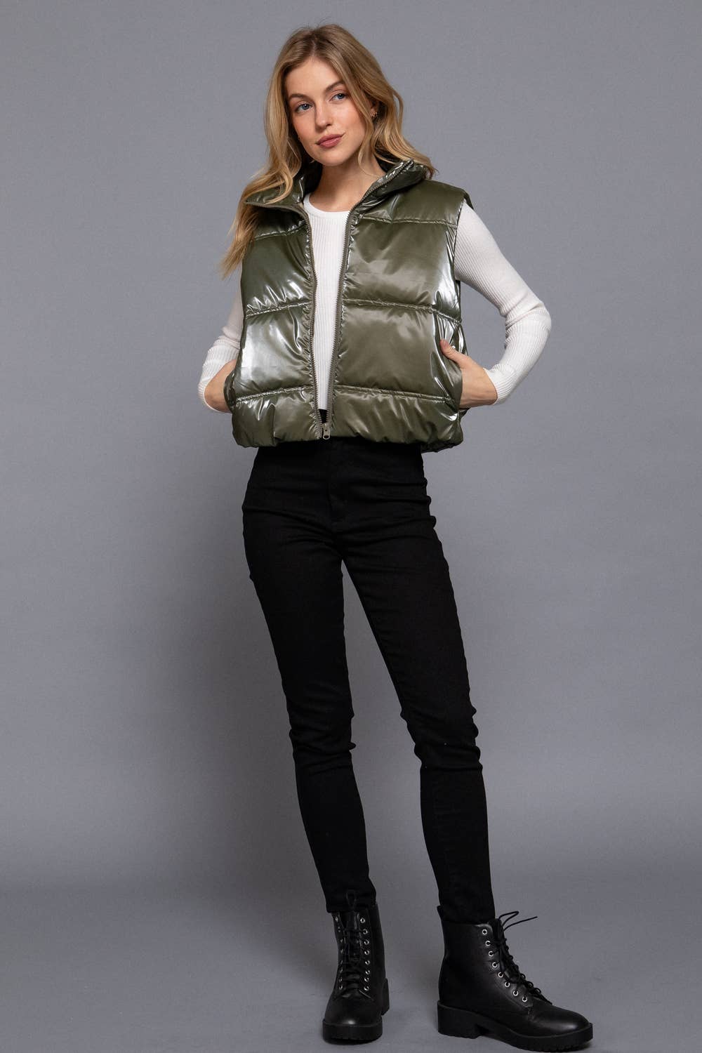 High Neck Zip Up Vest-Vests-Krush Kandy, Women's Online Fashion Boutique Located in Phoenix, Arizona (Scottsdale Area)