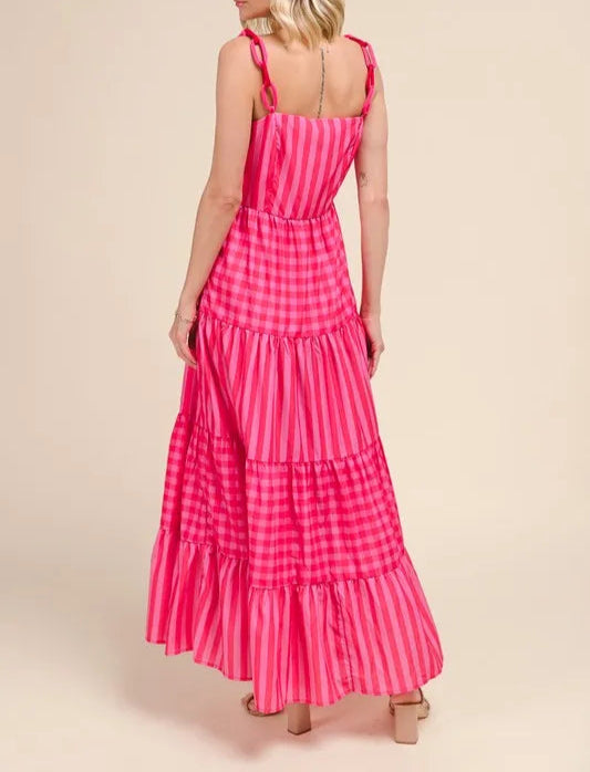SO ME Stripe Tiered Maxi Dress with Colorful Chain Strap-Dresses-Krush Kandy, Women's Online Fashion Boutique Located in Phoenix, Arizona (Scottsdale Area)