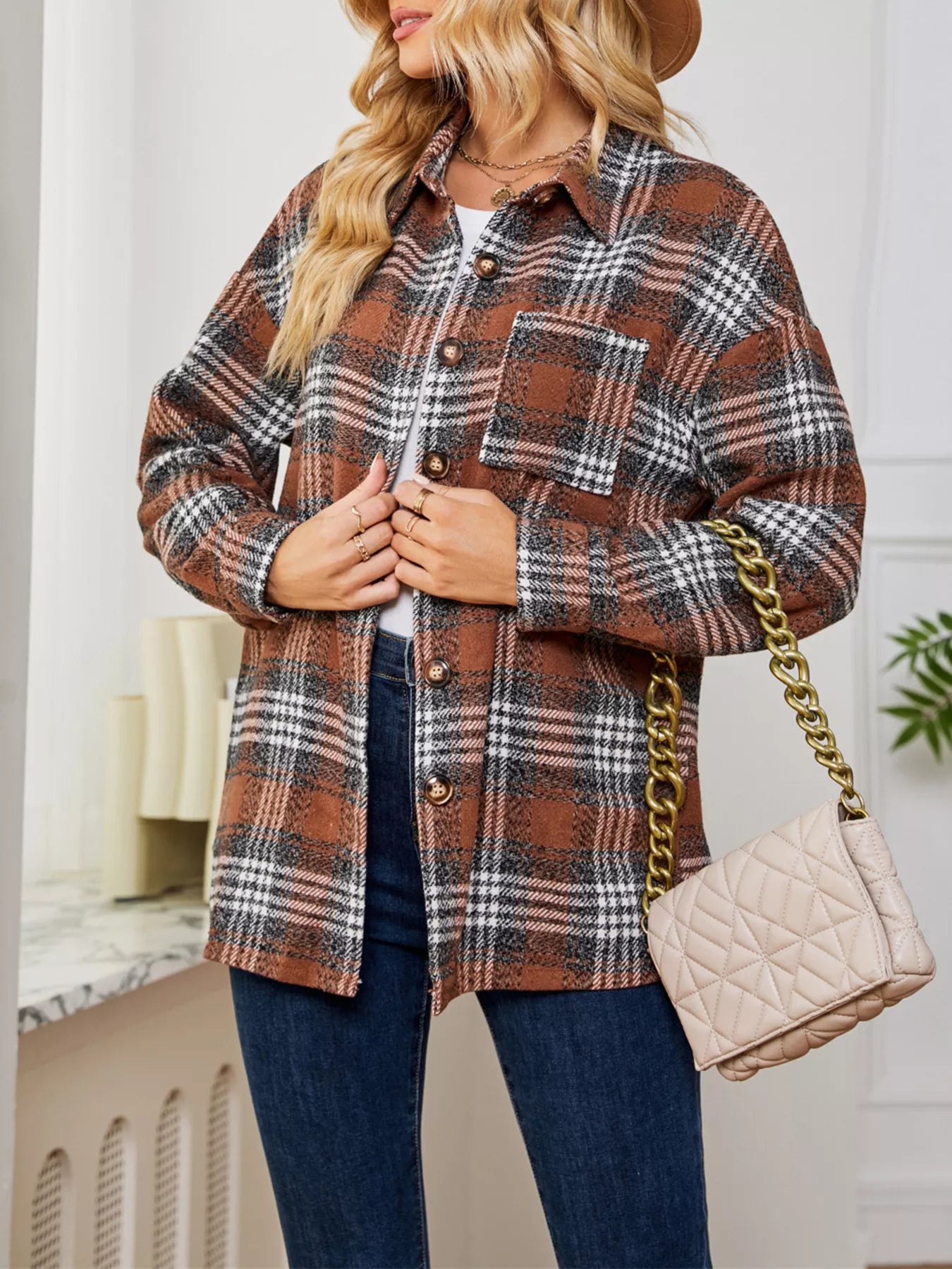 Plaid Button Up Long Sleeve Shacket-Jacket-Krush Kandy, Women's Online Fashion Boutique Located in Phoenix, Arizona (Scottsdale Area)