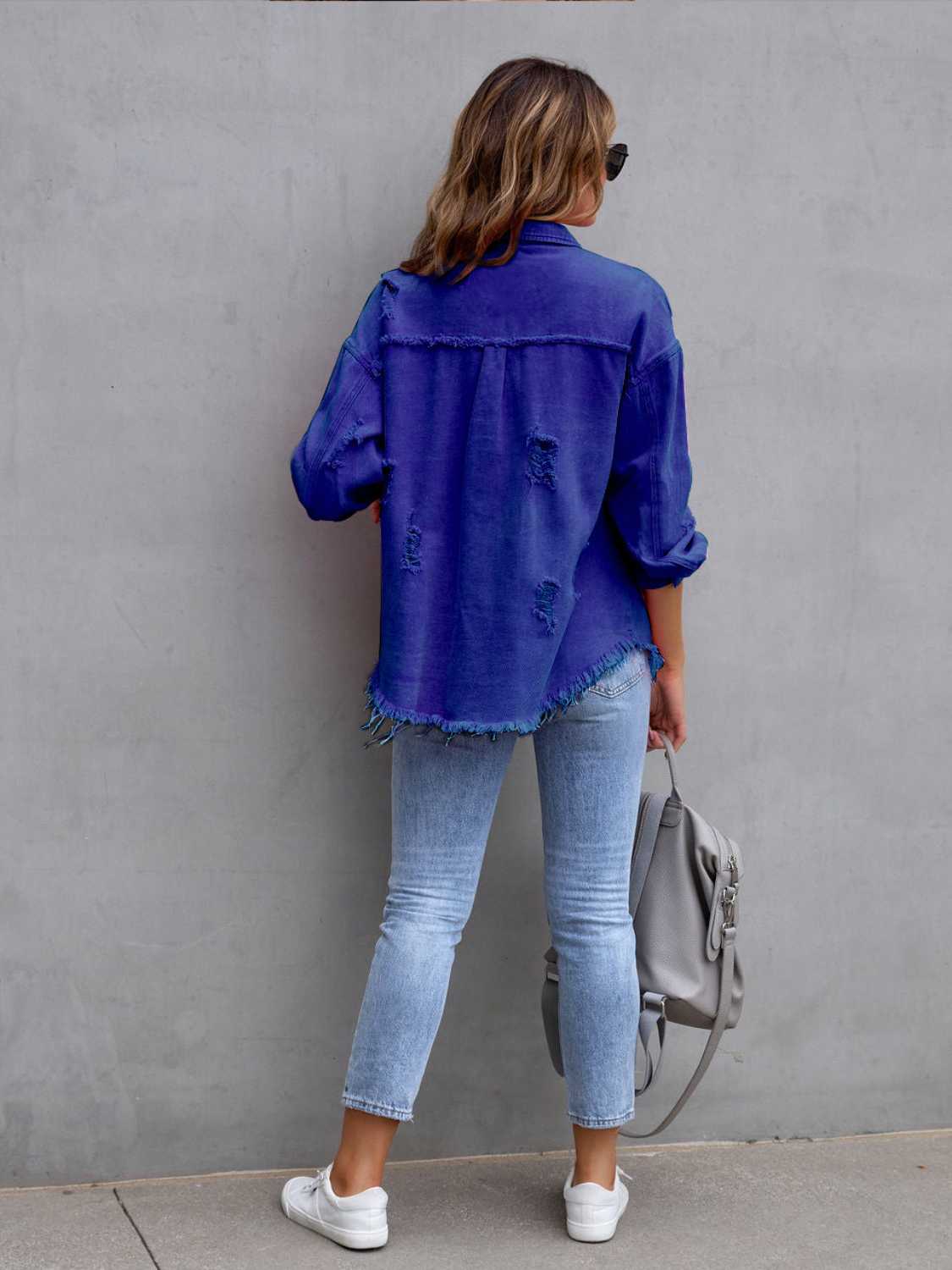 Distressed Drop Shoulder Denim Jacket-Krush Kandy, Women's Online Fashion Boutique Located in Phoenix, Arizona (Scottsdale Area)