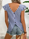 Ruffled Striped Round Neck Cap Sleeve Blouse-Blouses-Krush Kandy, Women's Online Fashion Boutique Located in Phoenix, Arizona (Scottsdale Area)