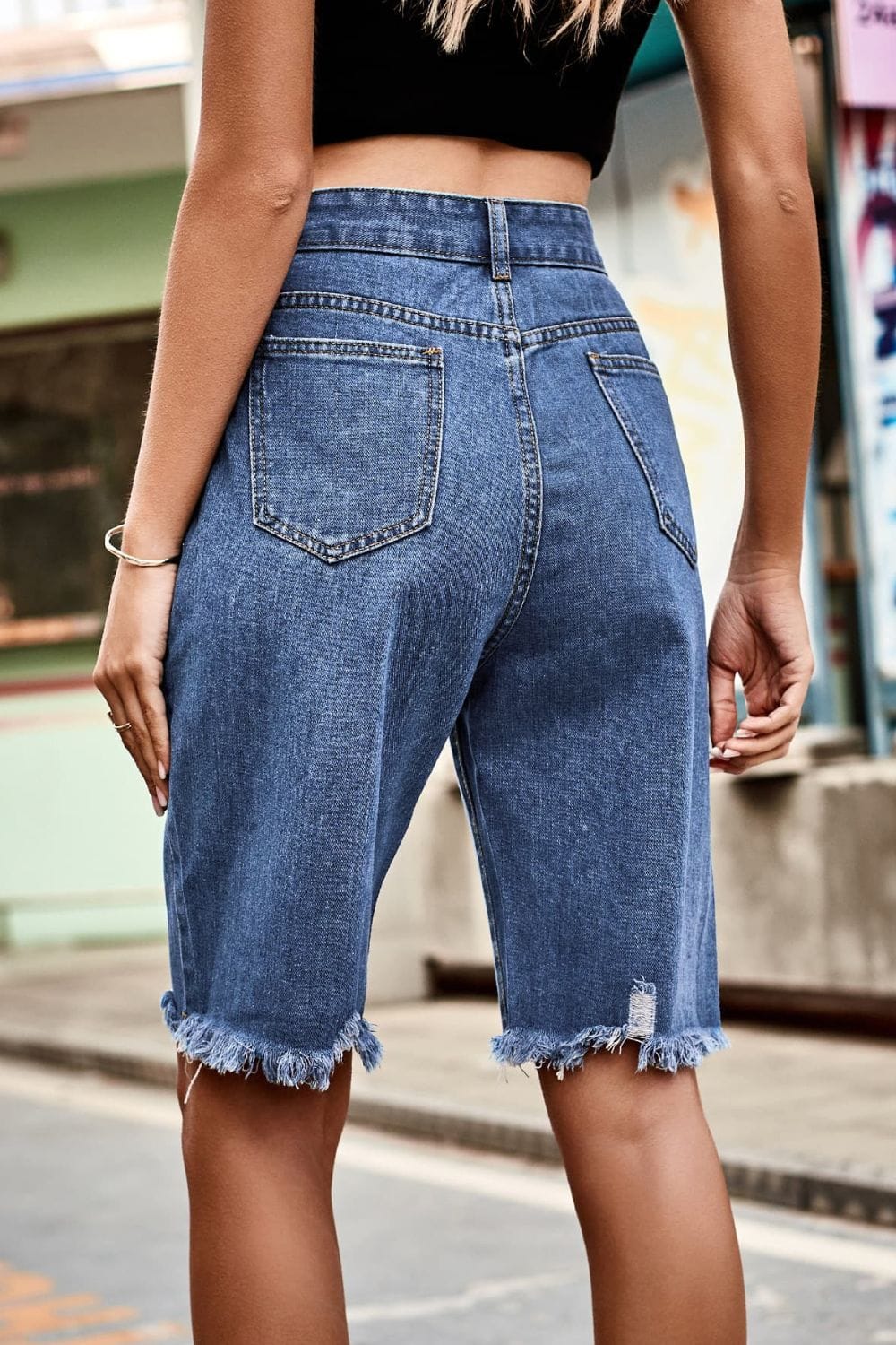 Raw Hem High Waist Denim Shorts with Pockets-Short-Krush Kandy, Women's Online Fashion Boutique Located in Phoenix, Arizona (Scottsdale Area)