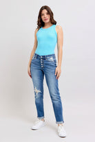 Chic Edge Button Fly Distressed Jeans-Krush Kandy, Women's Online Fashion Boutique Located in Phoenix, Arizona (Scottsdale Area)