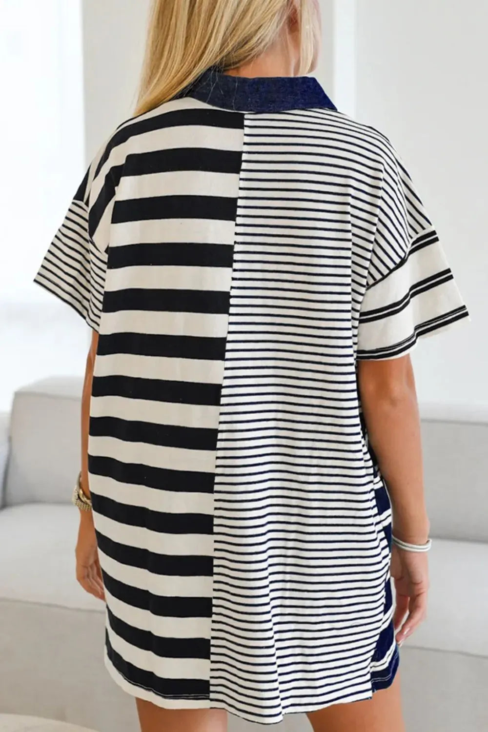 Button Detail Striped Short Sleeve Mini Dress-Krush Kandy, Women's Online Fashion Boutique Located in Phoenix, Arizona (Scottsdale Area)
