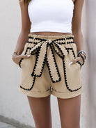 Perfee Tied Contrast Trim Shorts-Shorts-Krush Kandy, Women's Online Fashion Boutique Located in Phoenix, Arizona (Scottsdale Area)