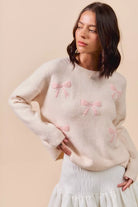 SO ME Embroidered Ribbon Round Neck Sweater-Sweaters-Krush Kandy, Women's Online Fashion Boutique Located in Phoenix, Arizona (Scottsdale Area)