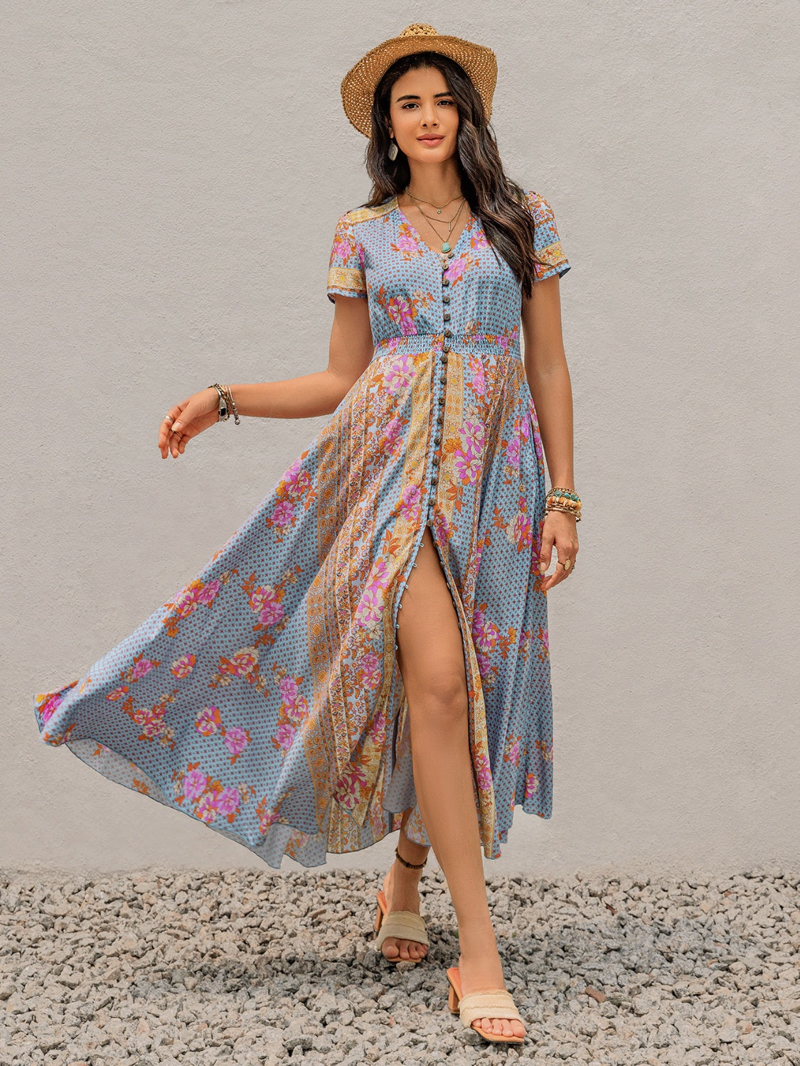 Boho Breeze Buttoned Maxi Dress-Dresses-Krush Kandy, Women's Online Fashion Boutique Located in Phoenix, Arizona (Scottsdale Area)