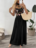 Floral Embroidered Halter Neck Pleated Jumpsuit-Jumpsuits & Rompers-Krush Kandy, Women's Online Fashion Boutique Located in Phoenix, Arizona (Scottsdale Area)