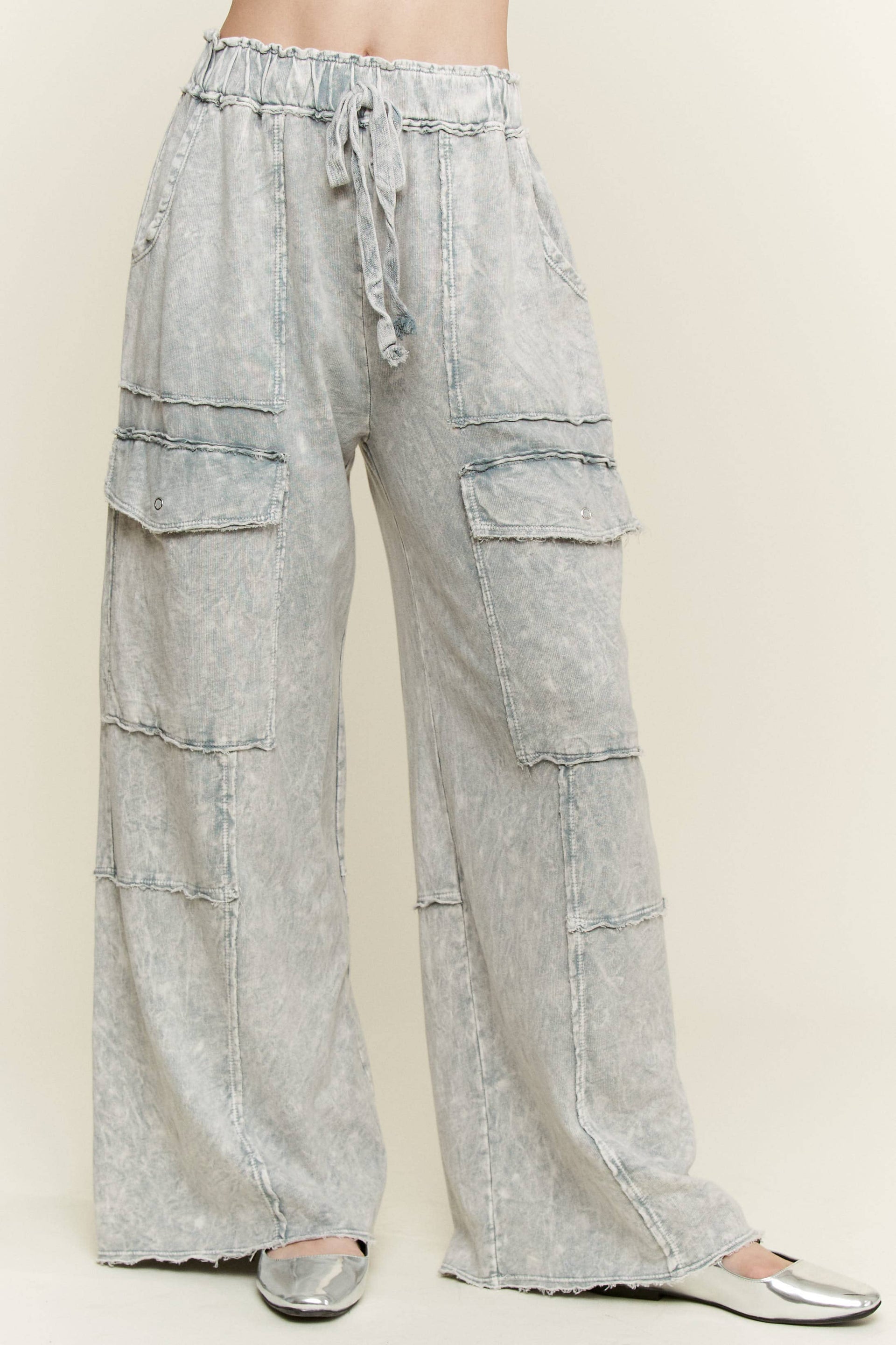 Mineral Wash Multi pockets Wide Leg Terry Pants-Pants-Krush Kandy, Women's Online Fashion Boutique Located in Phoenix, Arizona (Scottsdale Area)