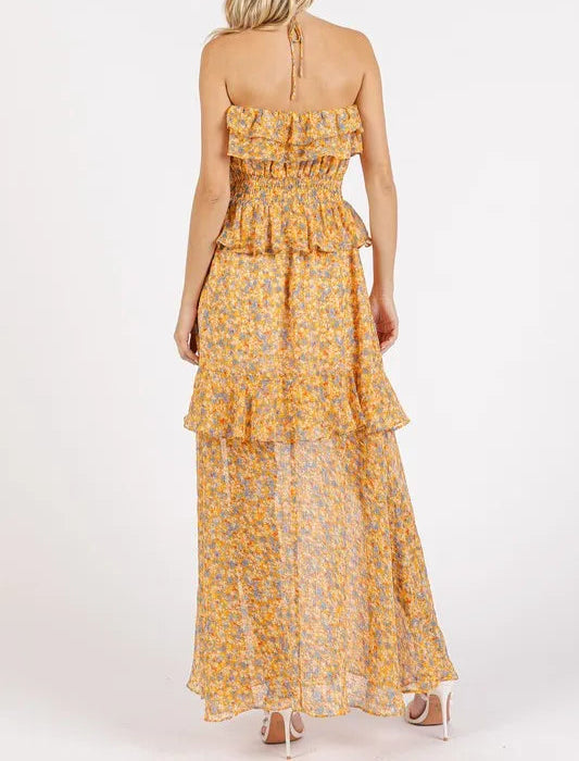 Mittoshop Ruffled Smocked Floral Halter Neck Maxi Dress-Dresses-Krush Kandy, Women's Online Fashion Boutique Located in Phoenix, Arizona (Scottsdale Area)