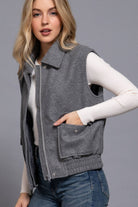 Notched Collar Soft Felt Zip Up Vest-Vests-Krush Kandy, Women's Online Fashion Boutique Located in Phoenix, Arizona (Scottsdale Area)