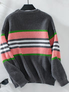 Contrast Stripes Round Neck Long Sleeve Sweater-Krush Kandy, Women's Online Fashion Boutique Located in Phoenix, Arizona (Scottsdale Area)