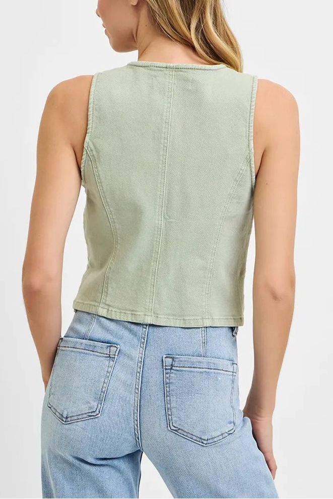 RISEN Full Size V Neck Button Down Vest Plus Size-Vests-Krush Kandy, Women's Online Fashion Boutique Located in Phoenix, Arizona (Scottsdale Area)