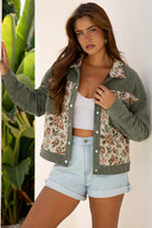 Sage Green Floral Patchwork Corduroy Jacket-Jackets-Krush Kandy, Women's Online Fashion Boutique Located in Phoenix, Arizona (Scottsdale Area)
