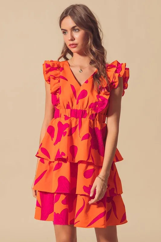 SO ME Floral V Neck Layered Dress with Elasticized Waist-Dresses-Krush Kandy, Women's Online Fashion Boutique Located in Phoenix, Arizona (Scottsdale Area)