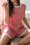 Lace Detail Plaid Sleeveless Romper-Tops-Krush Kandy, Women's Online Fashion Boutique Located in Phoenix, Arizona (Scottsdale Area)