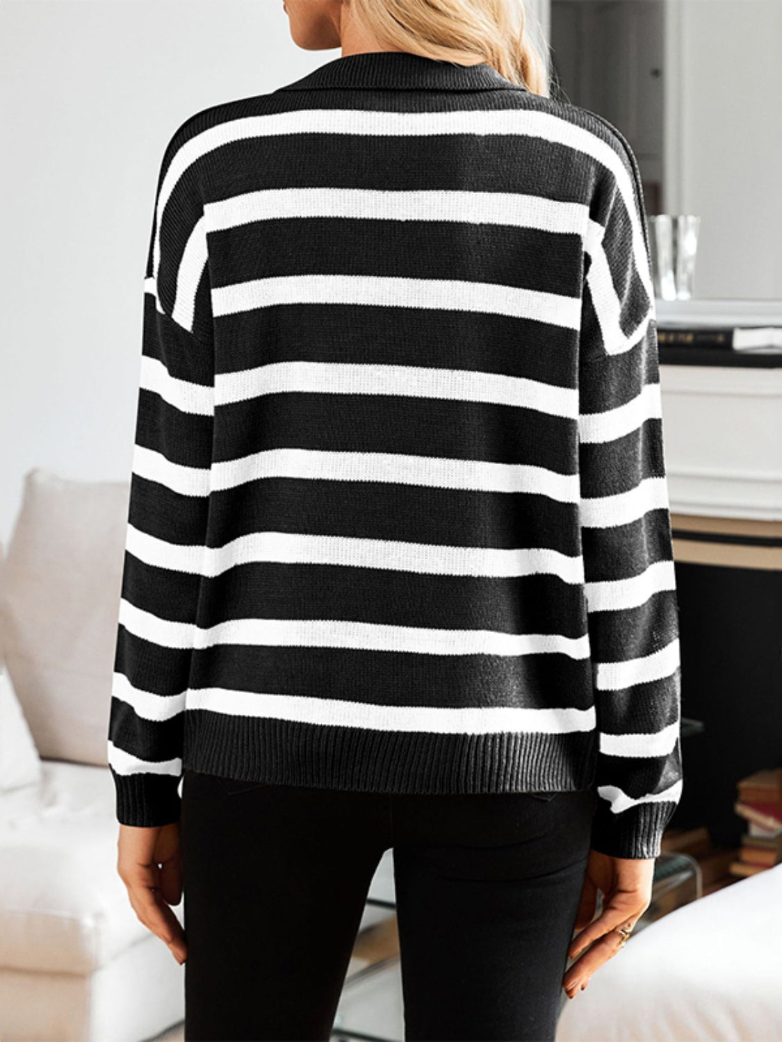 Striped Johnny Collar Long Sleeve Sweater-Krush Kandy, Women's Online Fashion Boutique Located in Phoenix, Arizona (Scottsdale Area)