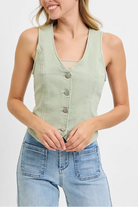 RISEN Full Size V Neck Button Down Vest Plus Size-Vests-Krush Kandy, Women's Online Fashion Boutique Located in Phoenix, Arizona (Scottsdale Area)