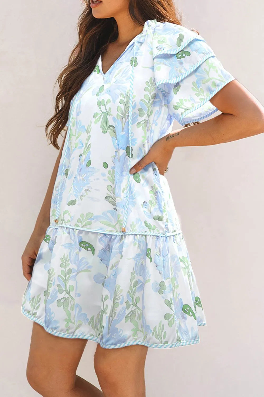 Floral Contrast Edge Layered Short Sleeve Mini Dress-dresses-Krush Kandy, Women's Online Fashion Boutique Located in Phoenix, Arizona (Scottsdale Area)
