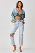 RISEN Button Up Ombre Washed Jacket-Jackets-Krush Kandy, Women's Online Fashion Boutique Located in Phoenix, Arizona (Scottsdale Area)