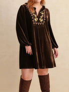 Plus Size Embroidered Notched Balloon Sleeve Mini Dress-Dresses-Krush Kandy, Women's Online Fashion Boutique Located in Phoenix, Arizona (Scottsdale Area)