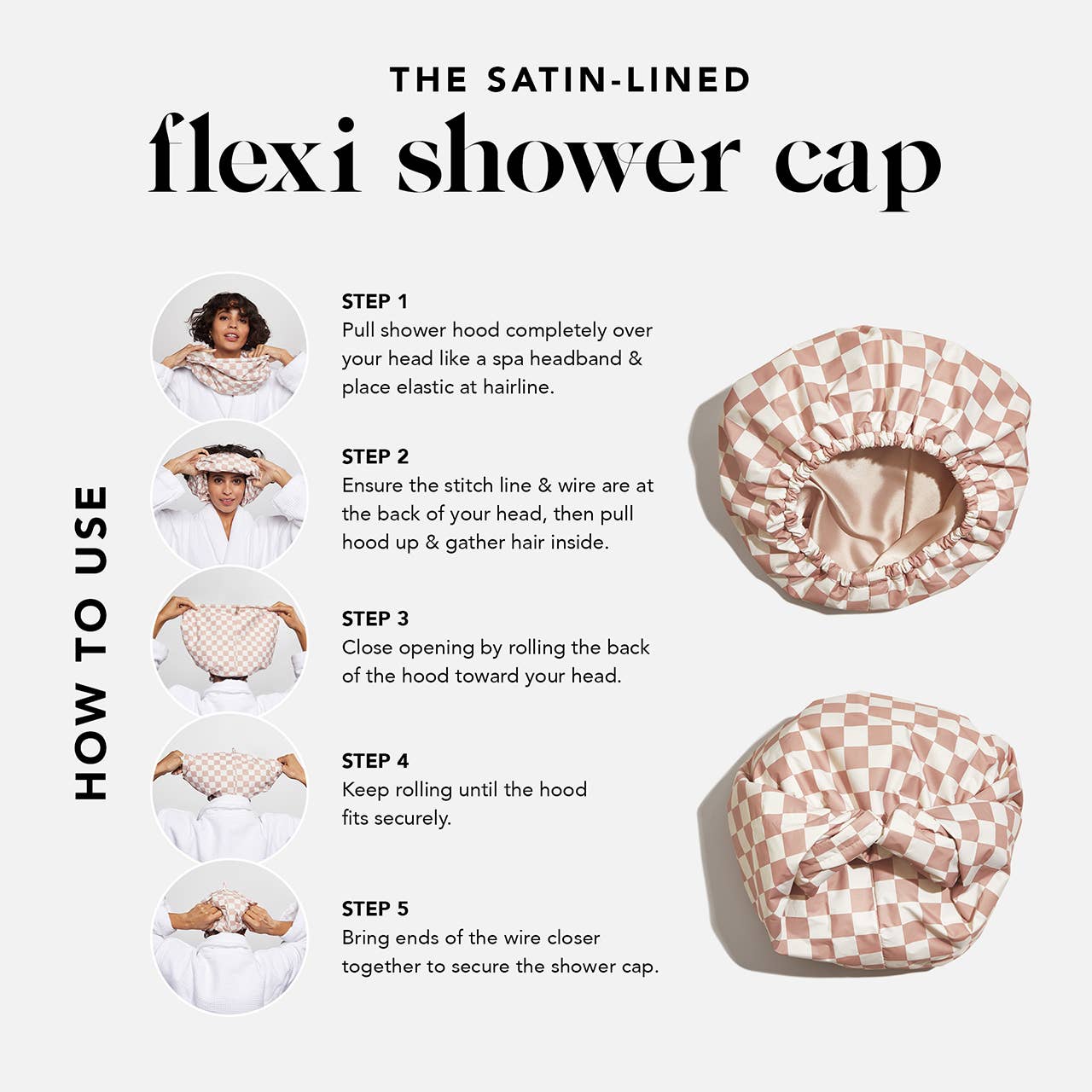 Satin Lined Flexi Shower Cap - Terracotta Checker-Hair Accessories-Krush Kandy, Women's Online Fashion Boutique Located in Phoenix, Arizona (Scottsdale Area)