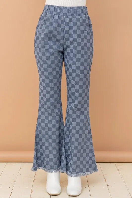 And The Why Checkerboard High Waist Bell Pants-PANTS-Krush Kandy, Women's Online Fashion Boutique Located in Phoenix, Arizona (Scottsdale Area)
