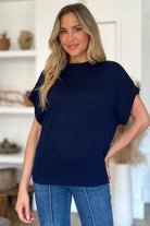 Double Take Full Size Mock Neck Short Sleeve Sweater-Sweaters-Krush Kandy, Women's Online Fashion Boutique Located in Phoenix, Arizona (Scottsdale Area)