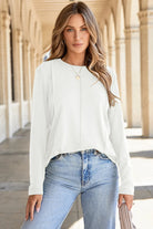 Polished White Long Sleeve Top-Sweaters-Krush Kandy, Women's Online Fashion Boutique Located in Phoenix, Arizona (Scottsdale Area)