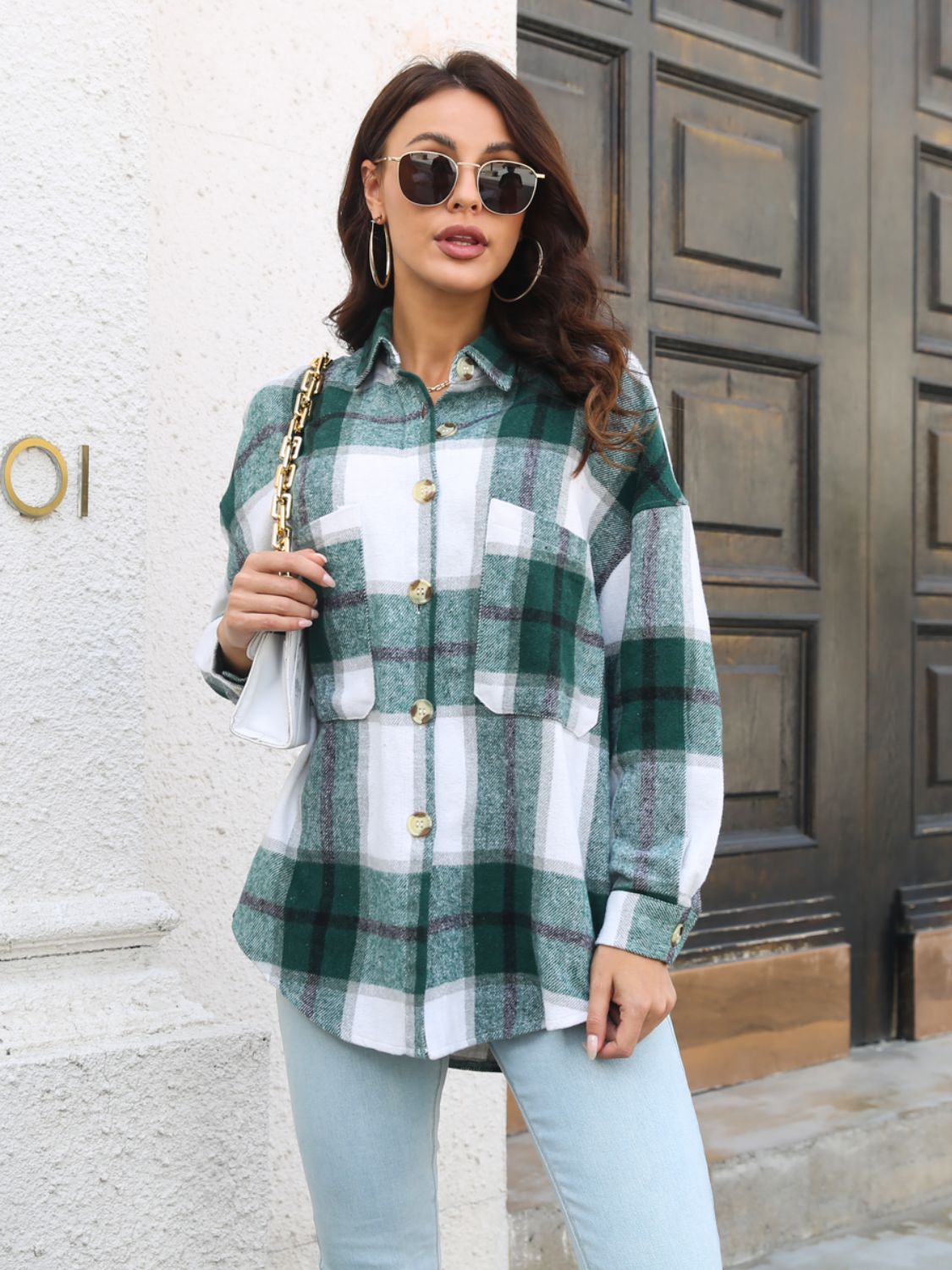 Plaid Button Up Collared Neck Long Sleeve Shirt-Long Sleeve Tops-Krush Kandy, Women's Online Fashion Boutique Located in Phoenix, Arizona (Scottsdale Area)