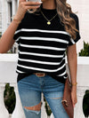 Between the Lines Striped Mock Neck Short Sleeve Sweater-Tops-Krush Kandy, Women's Online Fashion Boutique Located in Phoenix, Arizona (Scottsdale Area)
